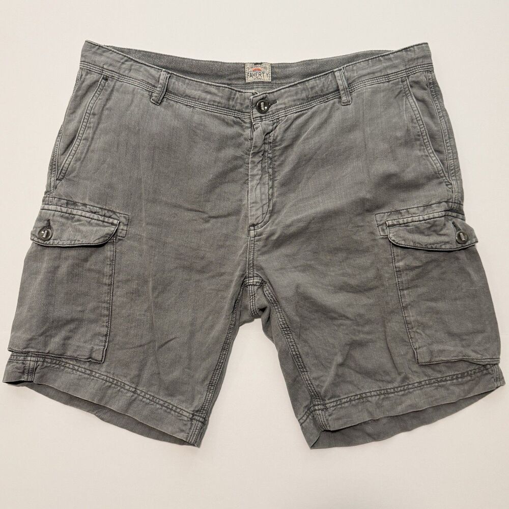 Faherty Linen Cotton Blend Light Gray Cargo Shorts Men's Size 38 Waist 9" Inseam